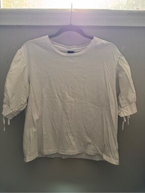GAP White Short Puff Sleeve Tie Detail Top
